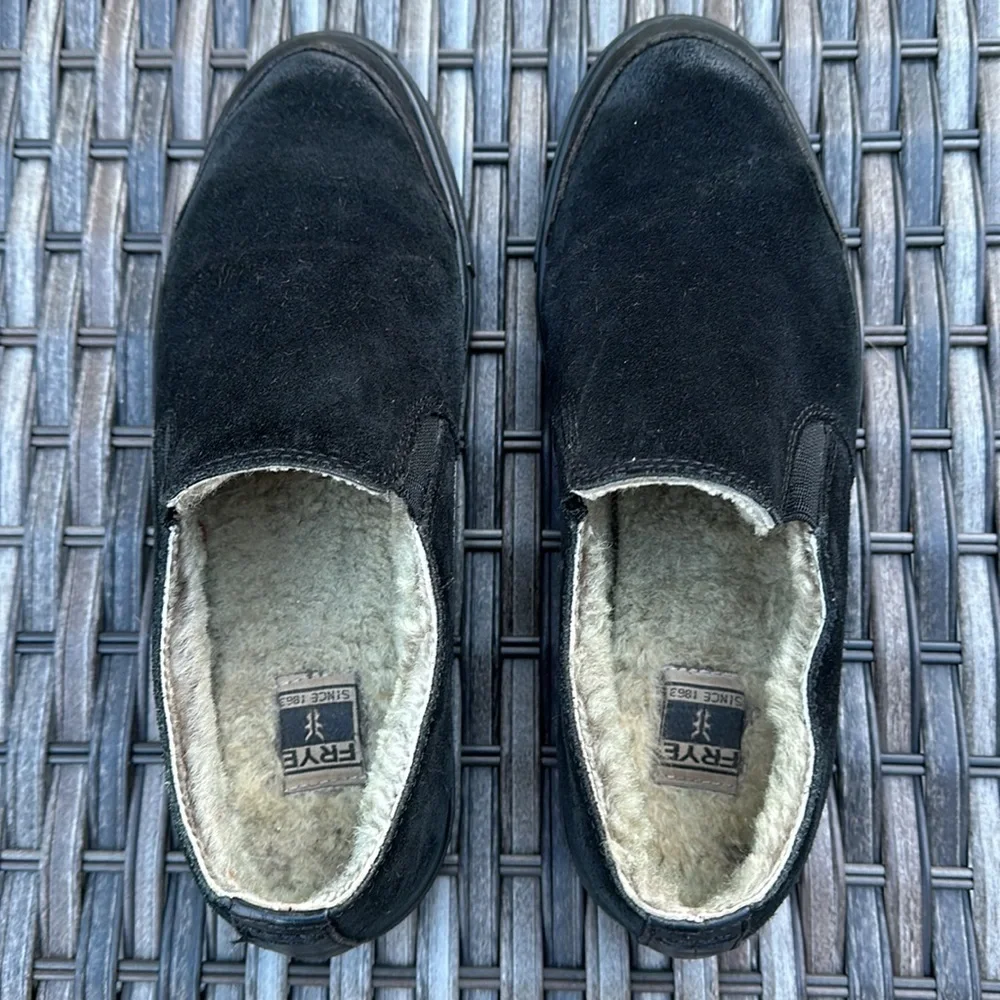 FRYE Gemma Black Suede Shearling Lined Slip-on Sneakers